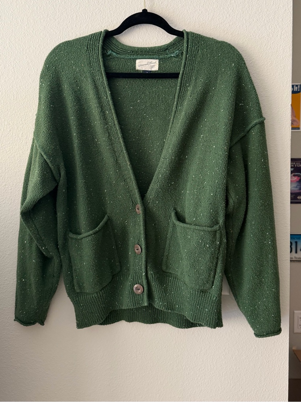 Universal Thread Green Speckled Button Front Pocket Cardigan